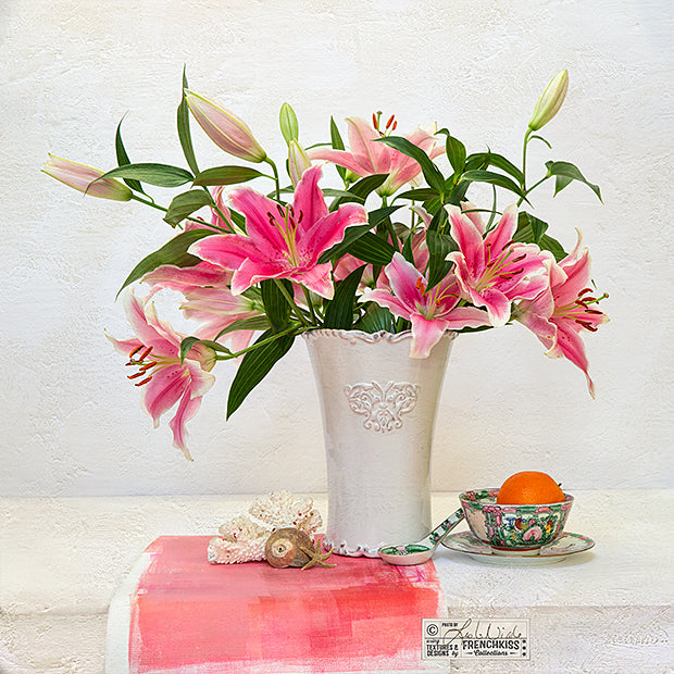 Lilies And An Orange Textured Still Life