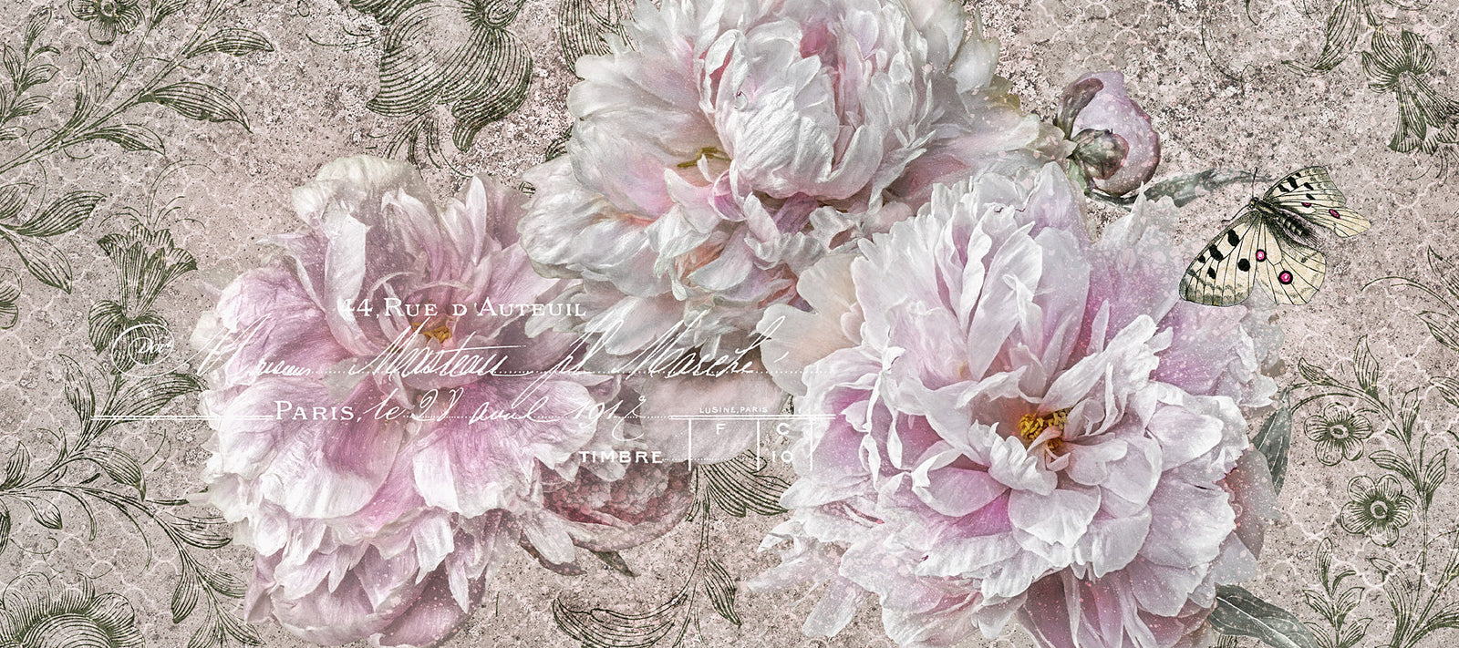 Peony grunge mural design by Leslie Nicole.