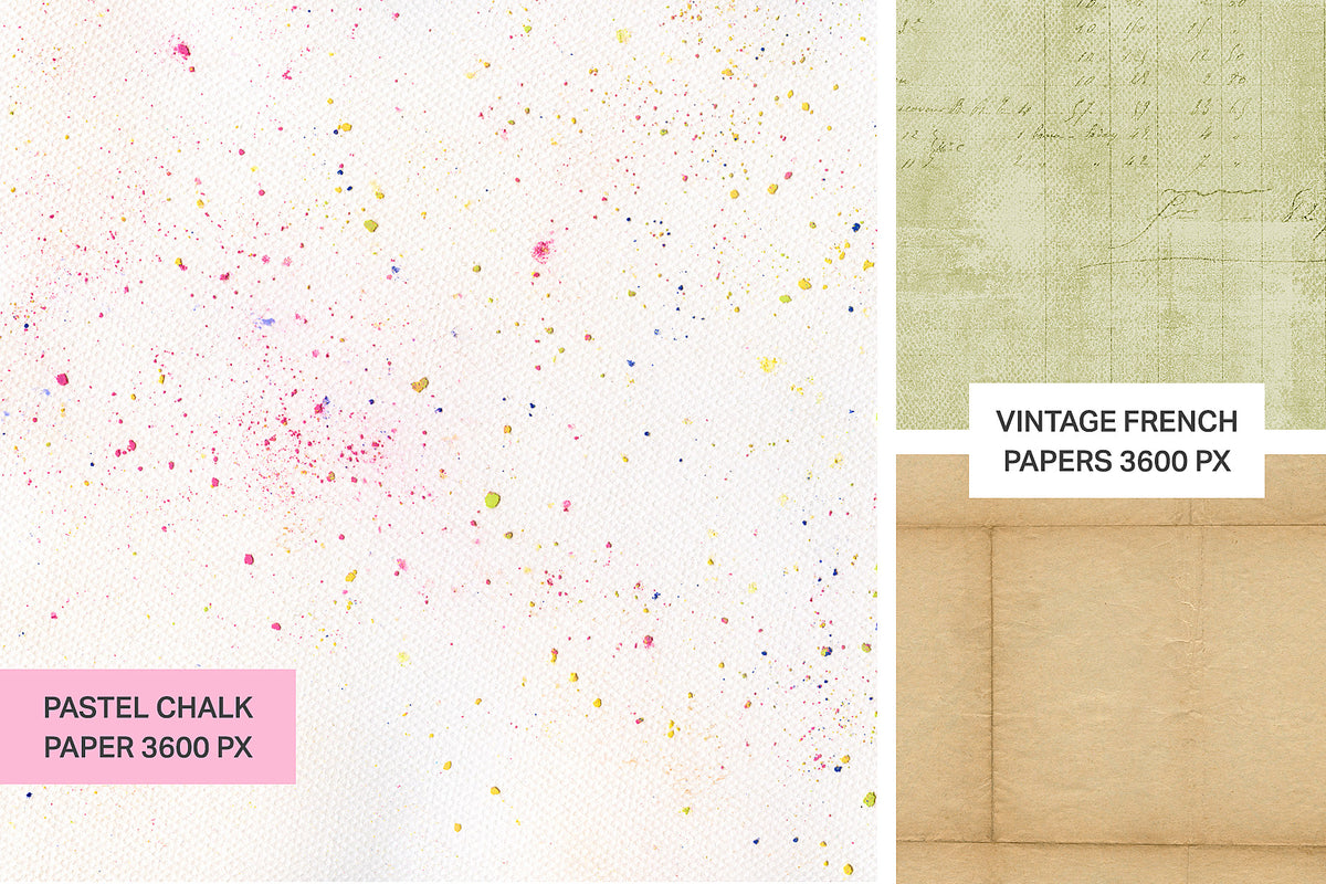 Avril Digital Papers featuring Pastel Chalk sprinkles and Vintage French elements.