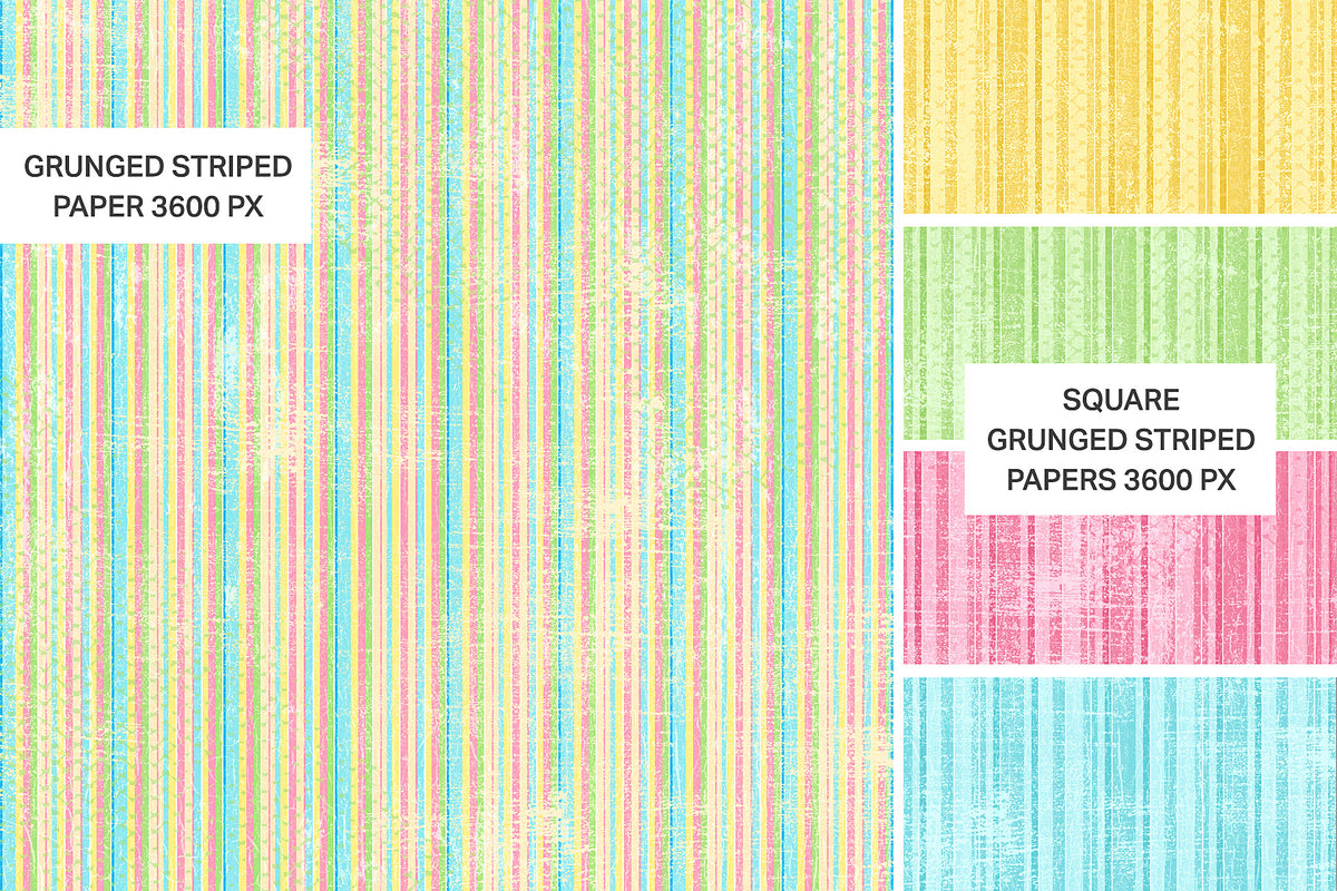 Collection of grunged striped digital papers with different patterns and colors.