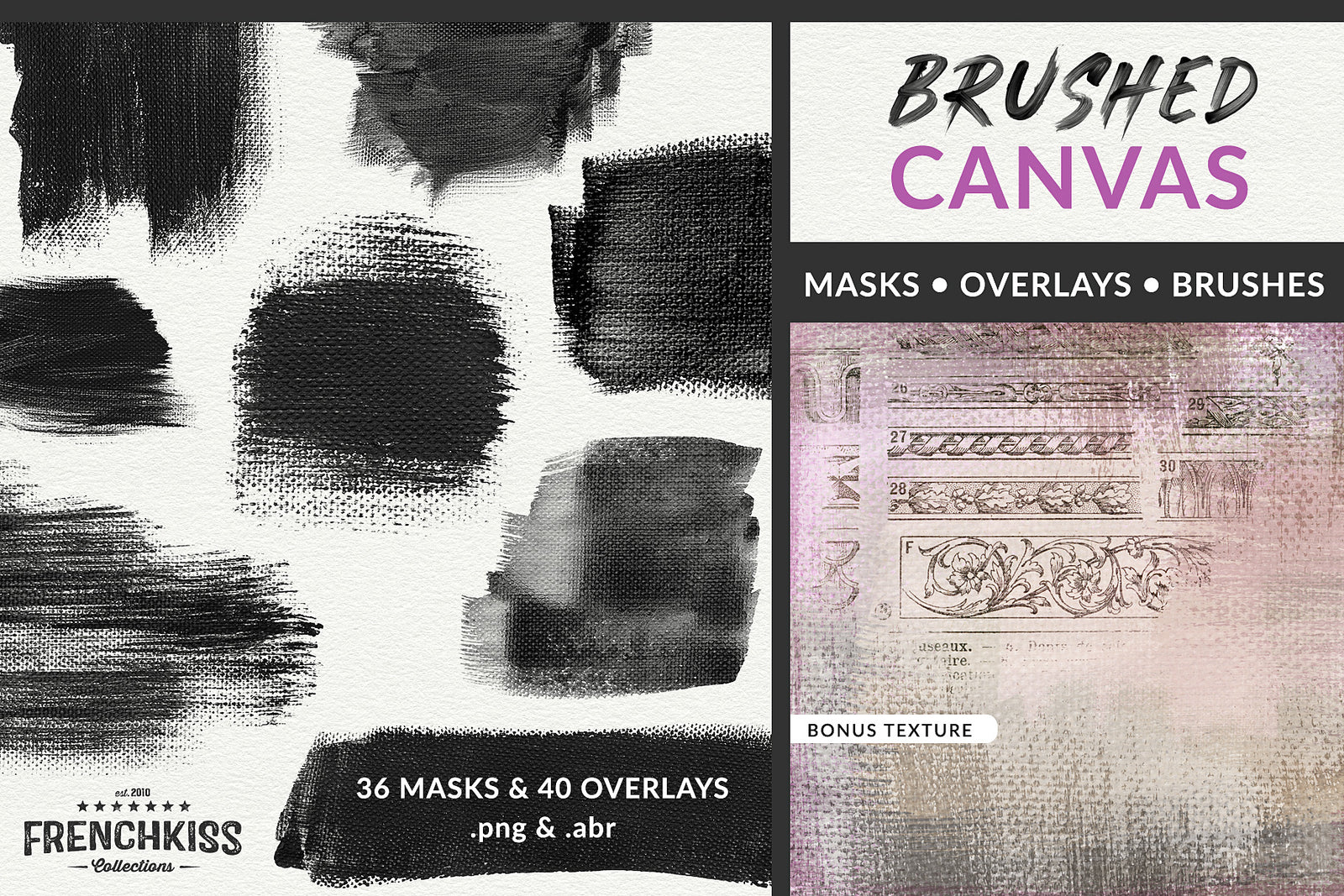 Brushed Canvas Clipping Masks, Overlays and Photoshop Brushes.