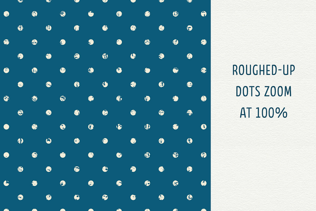 Roughed-Up Dots digital papers with distressed polka dot pattern shown zoomed in 100%.