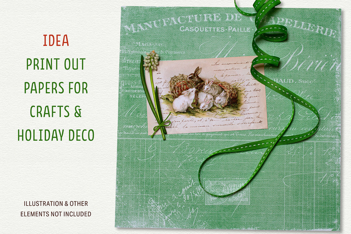 Vintage French Shabby Shades digital papers shown printed out for crafts or holiday decorations.