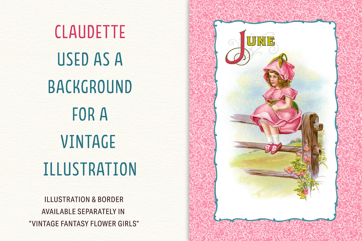 Digital Paper "Claudette" used as a background for a flower fairy vintage illustration.