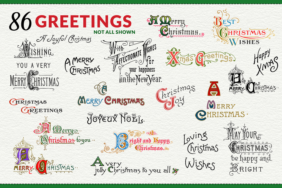 Vintage Christmas greetings featuring decorative antique typography and festive holiday lettering for cards and creative designs.