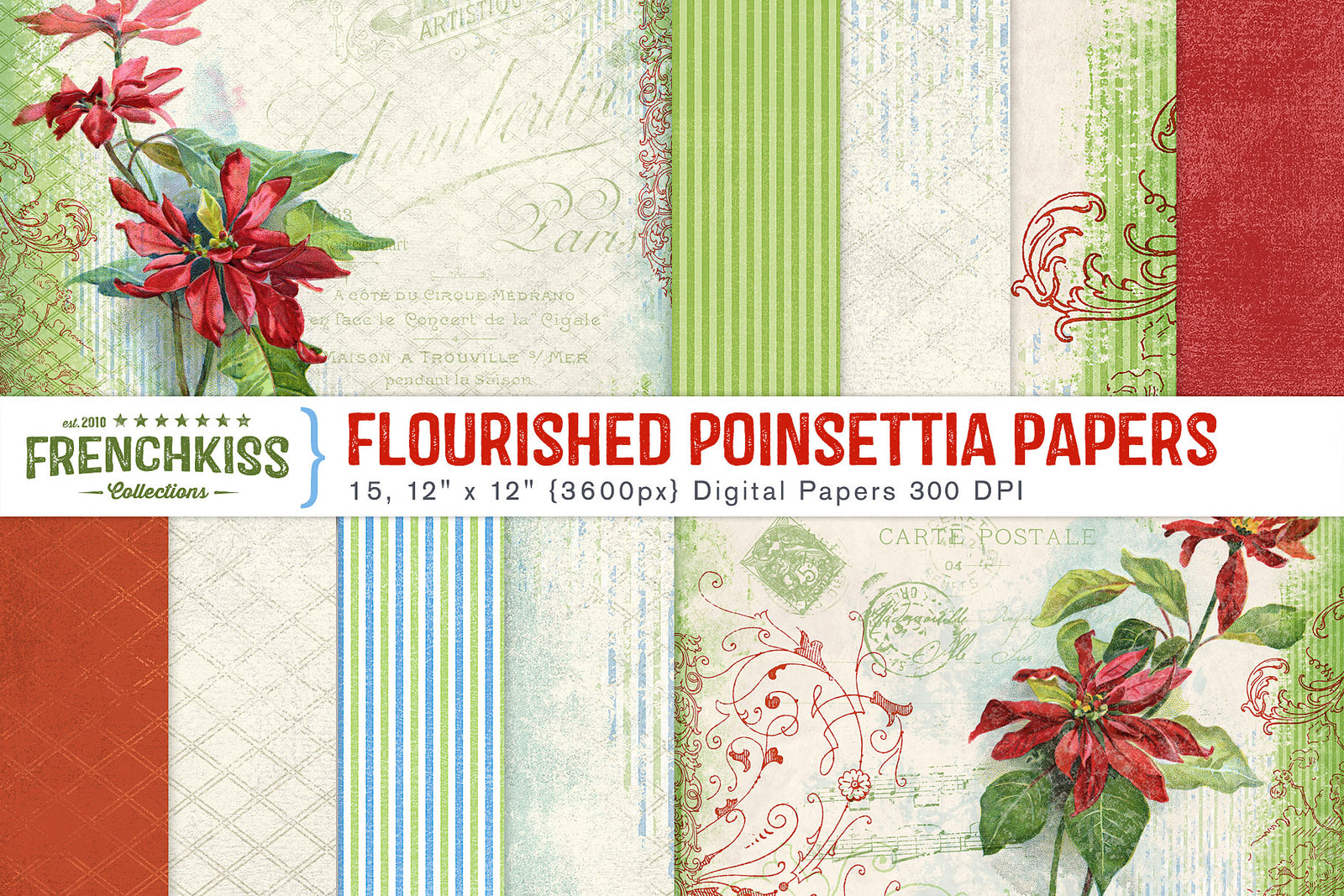 Flourished Poinsettia digital papers.