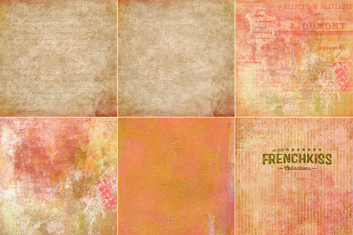 Wondeful grunged digital papers with Fall colors that complement and vintage French ephemera.