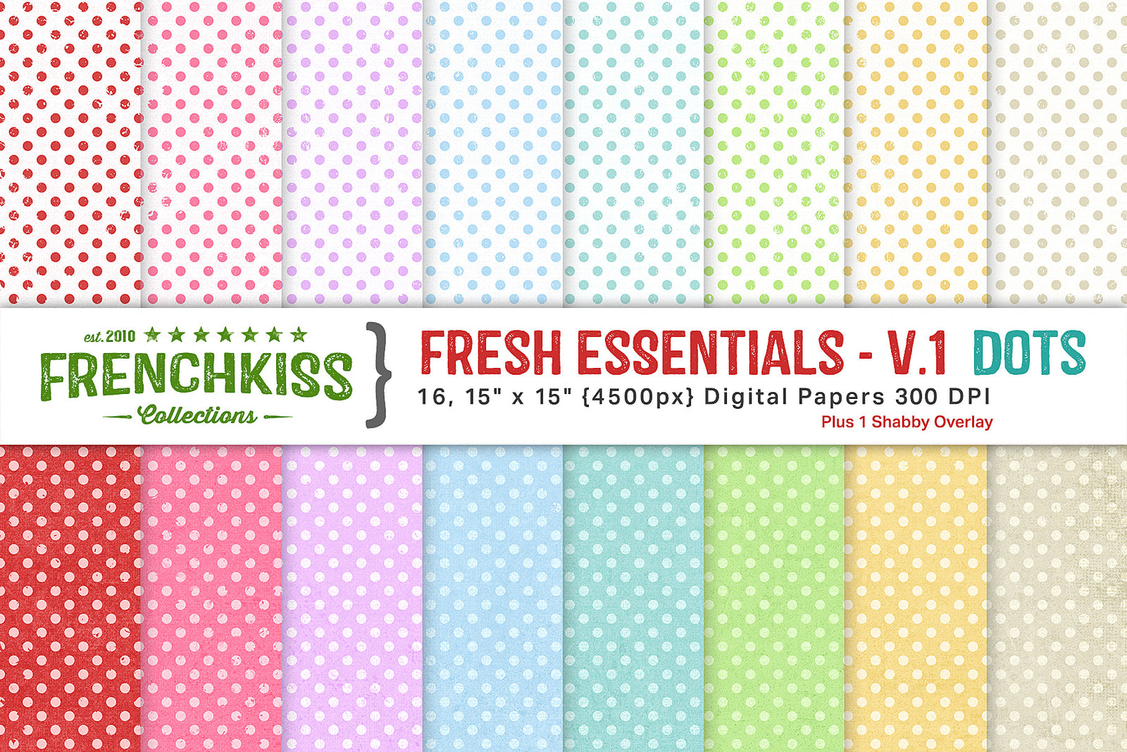 Fresh Essentials polka dot digital papers in  vintage Spring colors. 4500 x 4500 px.