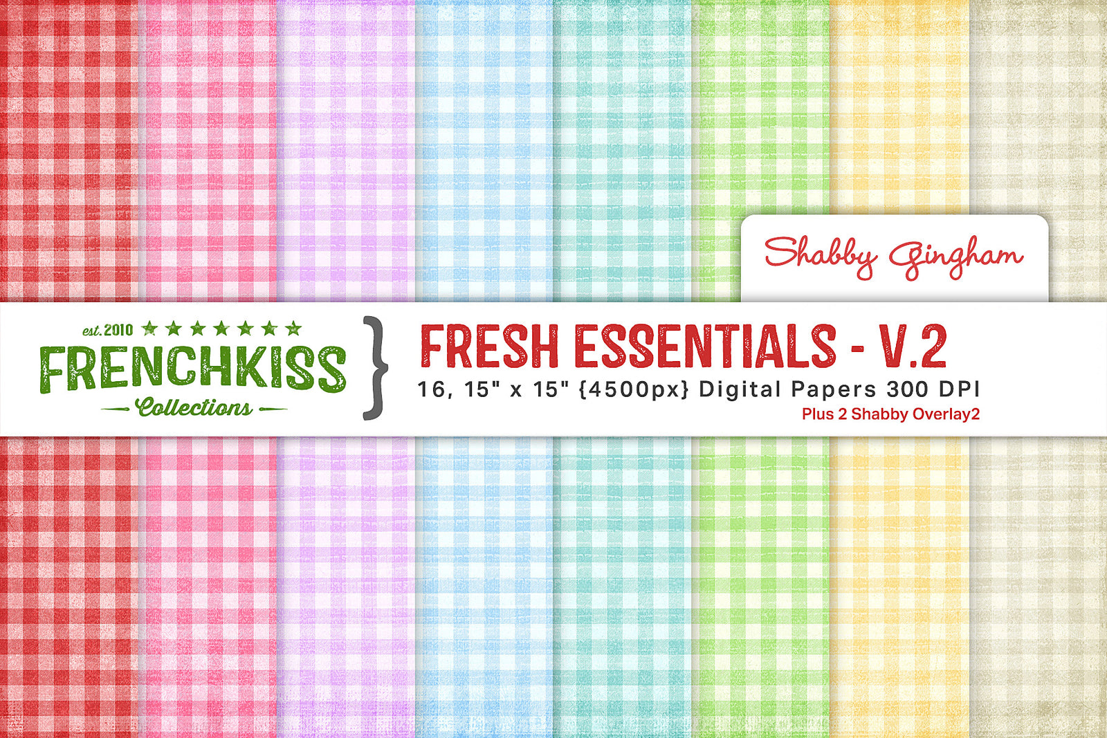 Fresh Essentials Gingham patterned digital papers in Spring colors. 4500 px.