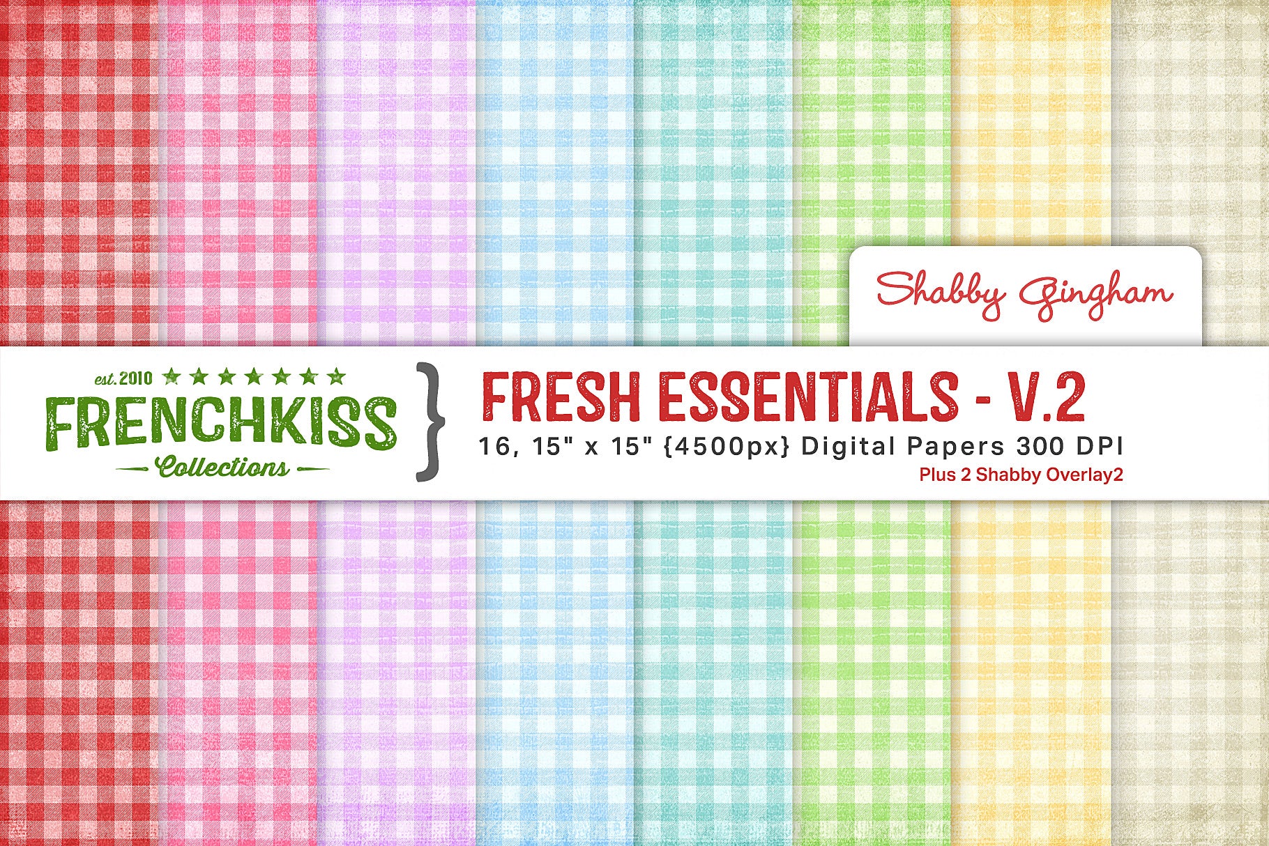 Fresh Essentials Gingham patterned digital papers in Spring colors. 4500 px.