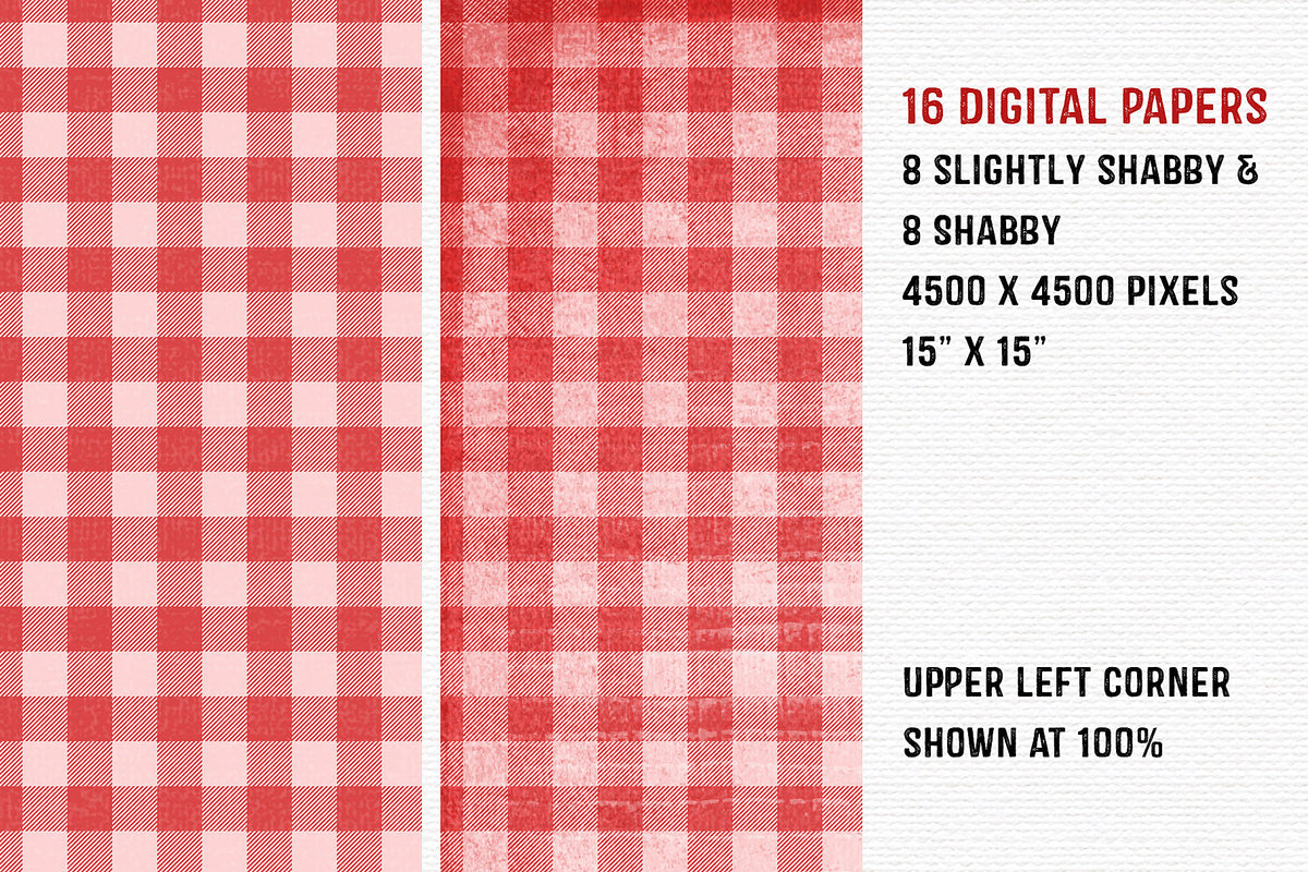 The Fresh Essentials Gingham patterned digital paper collection comes with slightly shabby versions and versions with more grunge.