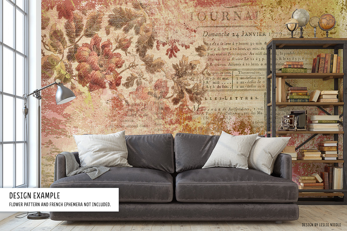 Wallpaper mural living room mockup using a design made with the Gouache Grunge brushes.