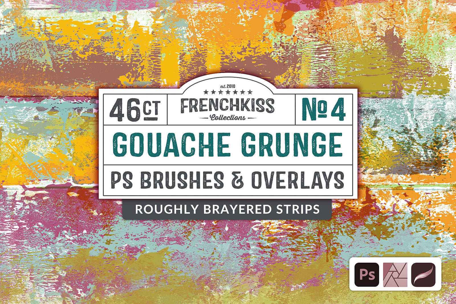 Gouache Grunge No. 4 Photoshop brushes and PNG overlays. Roughly brayered strips.