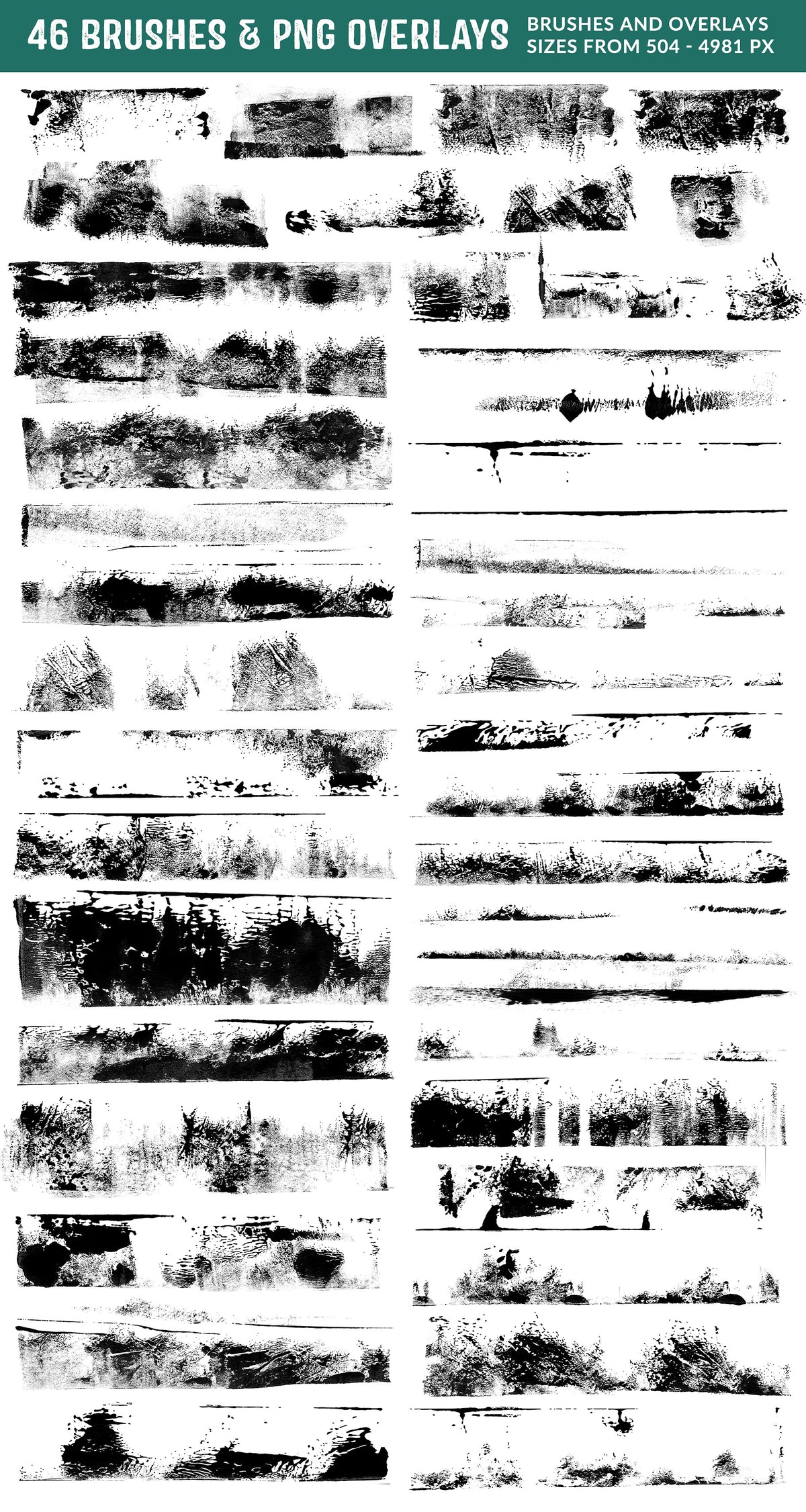 Gouache Grunge Photoshop brushes and PNG overlays. Roughly brayered strips.