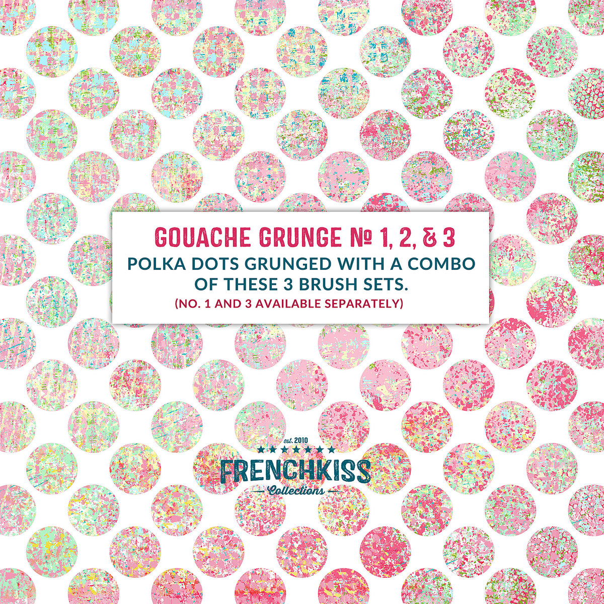 Grunge polka dot Design example using the Gouache Grunge No. 2 Photoshop brushes and overlays.