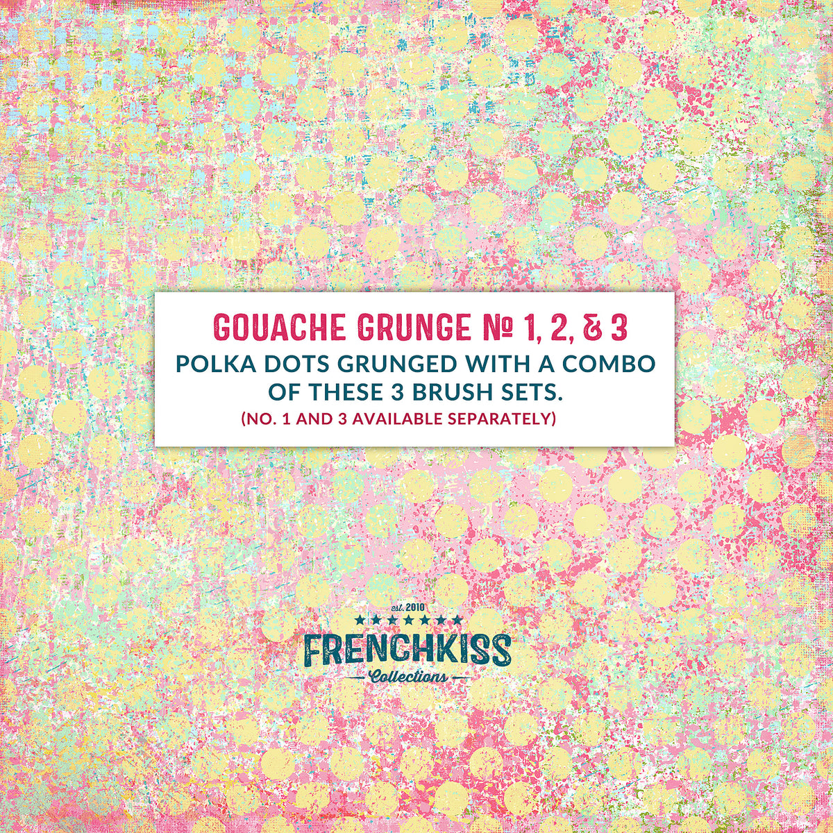 Grunge polka dot Design example using the Gouache Grunge No. 2 Photoshop brushes and overlays.