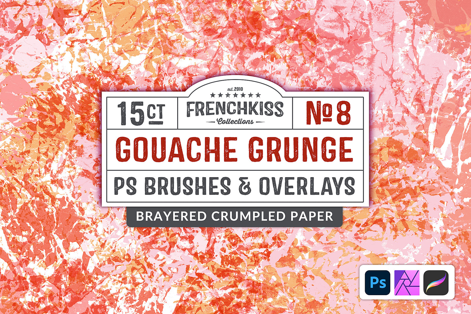 Gouache Grunge No. 8 brushes and overlays. Gouache on crumpled paper.