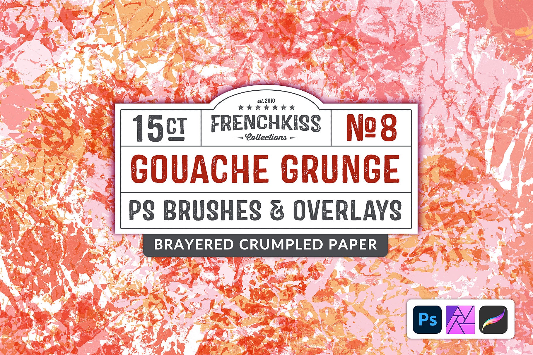 Gouache Grunge No. 8 brushes and overlays. Gouache on crumpled paper.