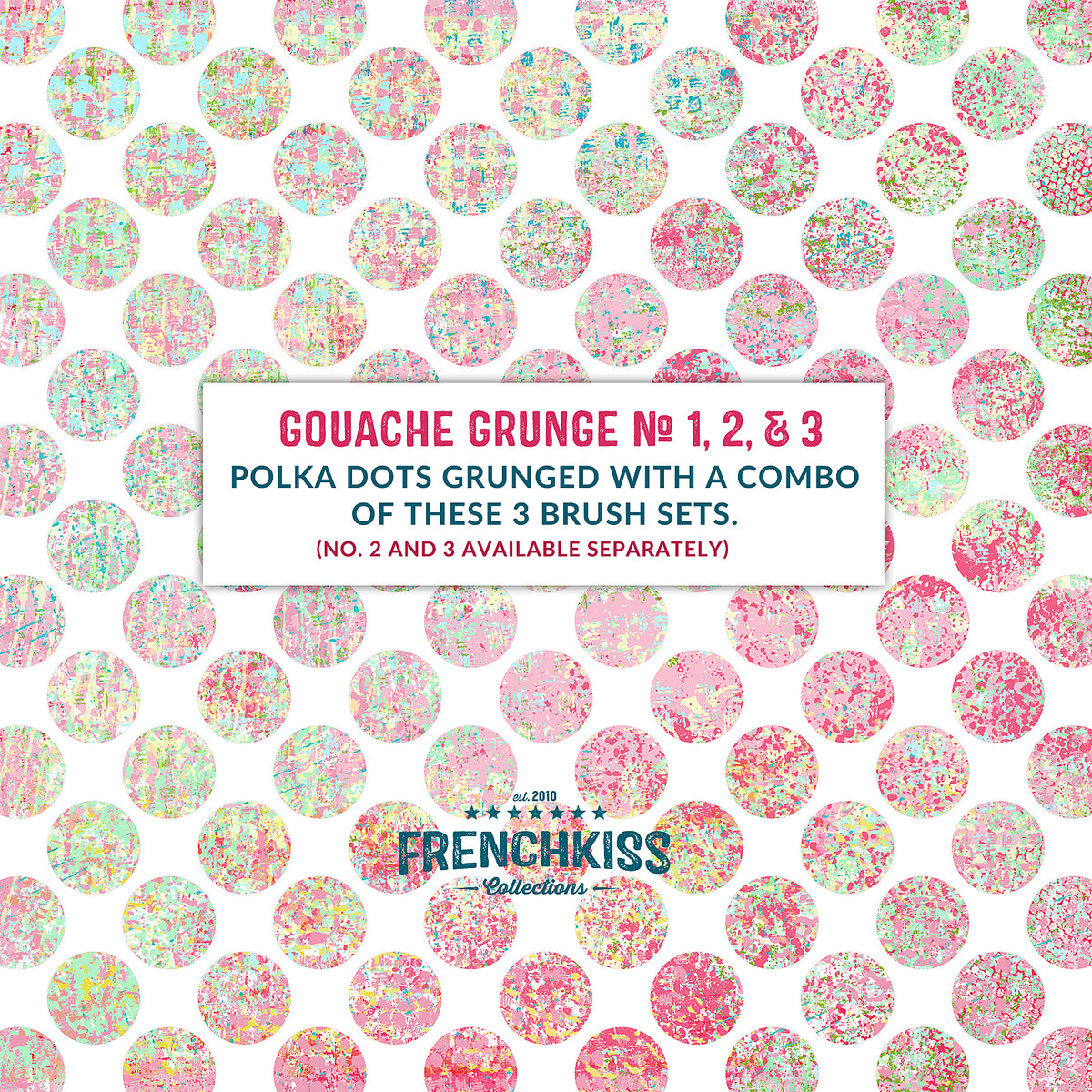 Unique polka dot design grunged up with the Gouache Grunge brushes and overlays collections.