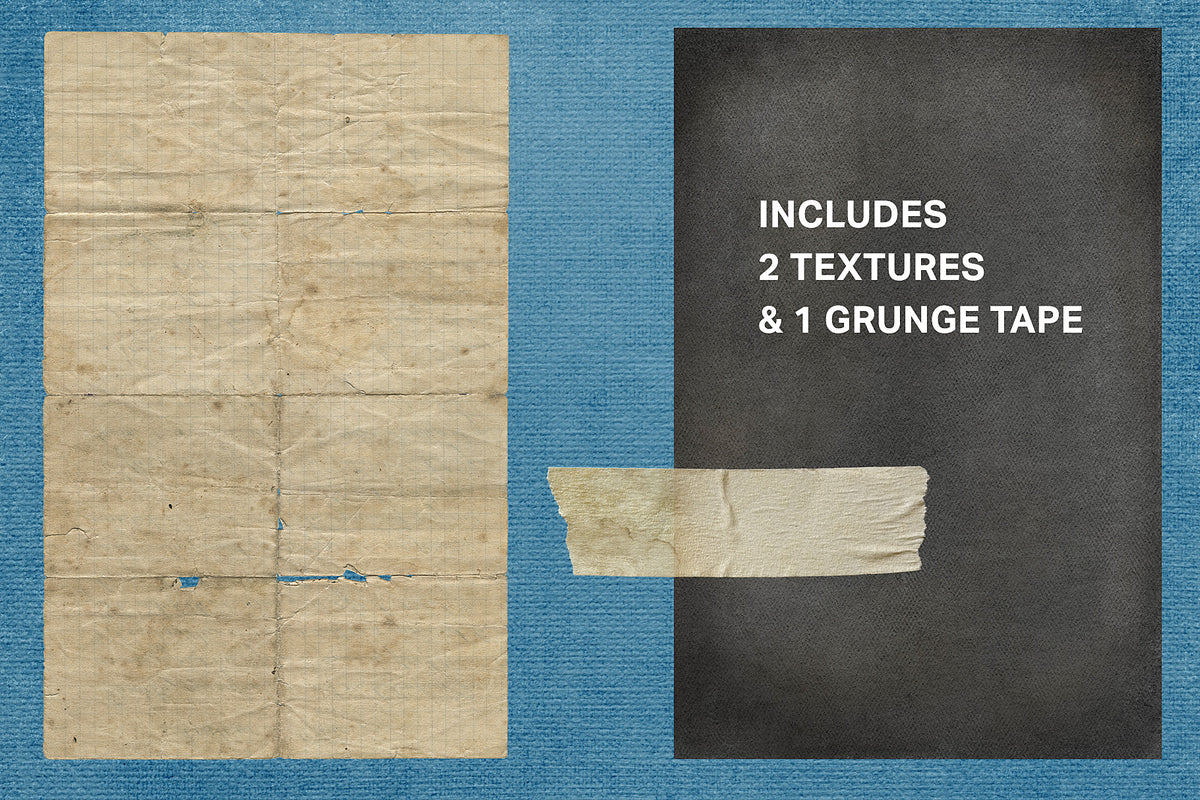 Two textures and a digital grunge masking tape included. Paper is vintage, worn, faded and torn. Texture is like a photo page. 