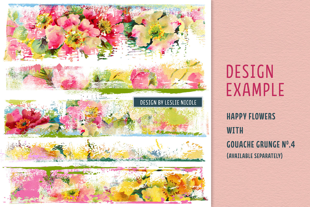 Design example using vintage rose illustrations and Gouache Grunge No. 4 brushes and overlays.