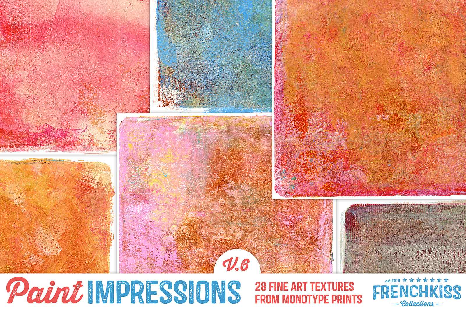 Fine art textures created from original paint monotypes. High resolution painterly textures with artistic edges. Commercial license.