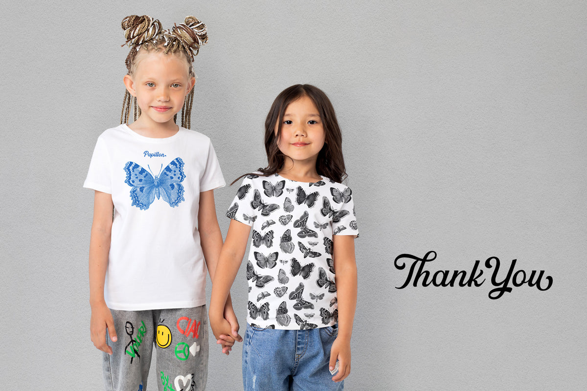 Vintage butterfly graphics used to create tee-shirt designs.