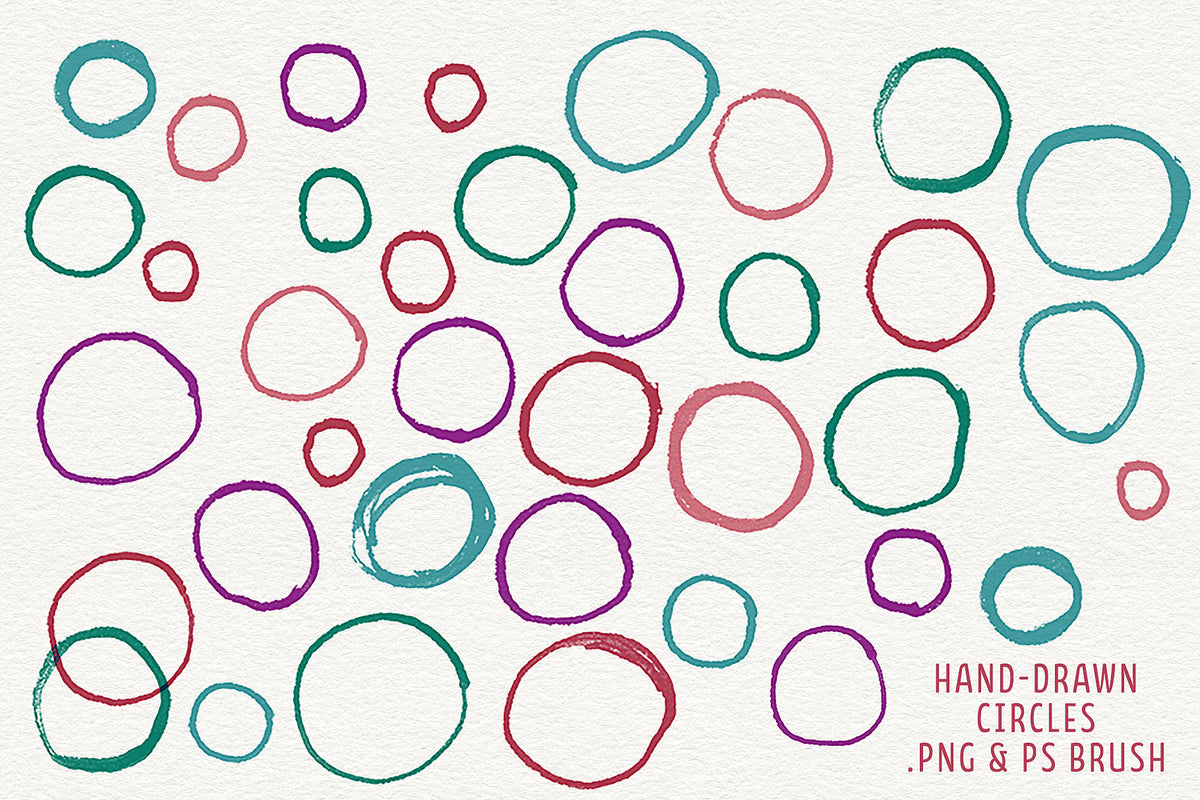Hand-inked irregular circle drawings .png overlays and Photoshop brushes.