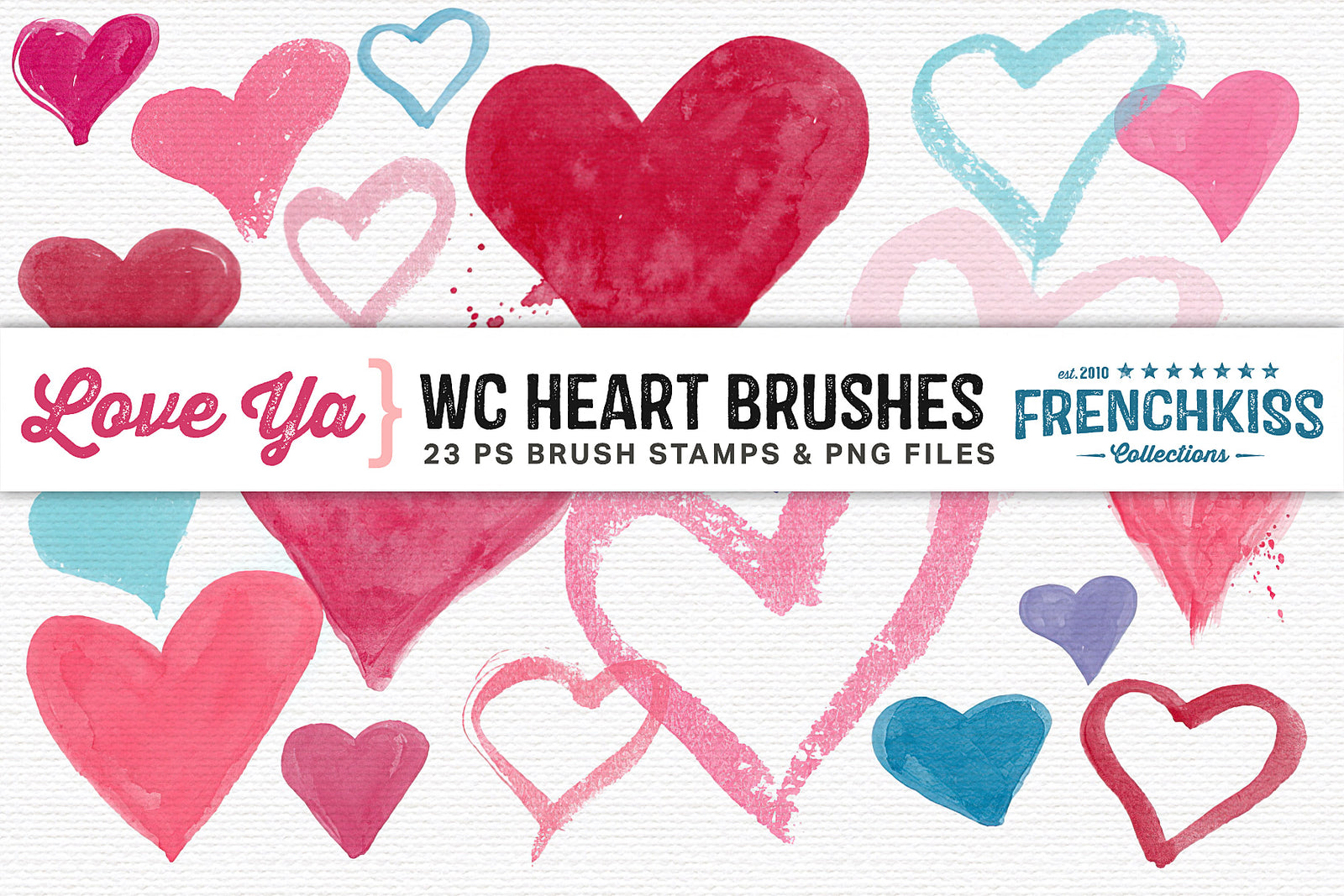 Hand-Painted watercolor heart brushes and overlays.