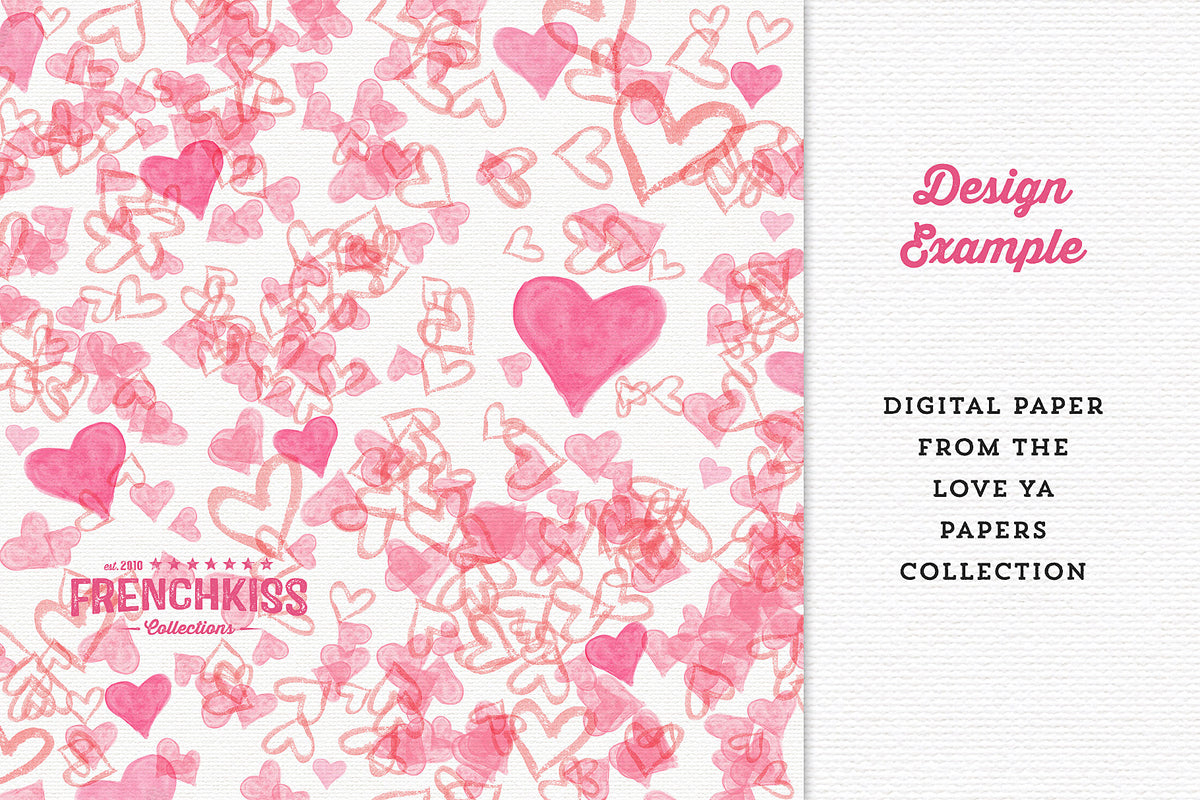 Digital paper design with a scattered watercolor heart pattern.
