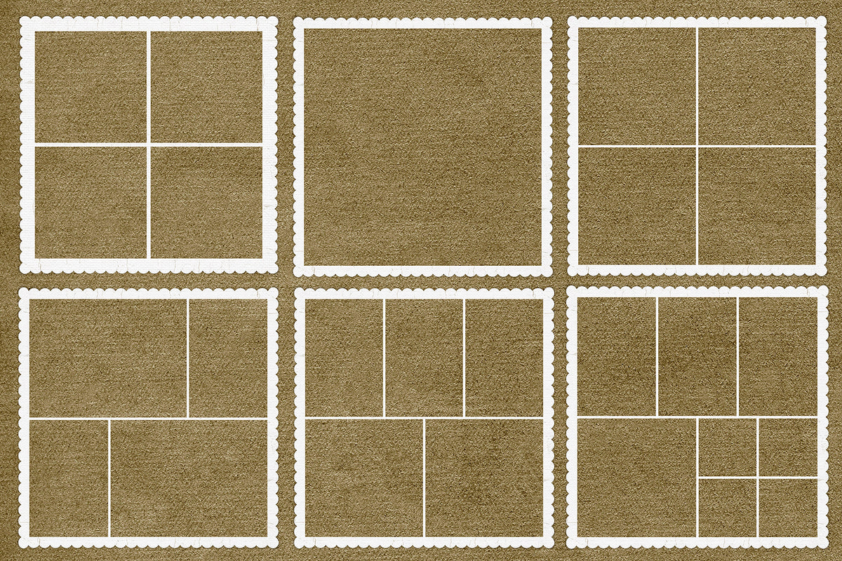 12 soft white canvas textured digital frames with scalloped edges. Multiple Frames.