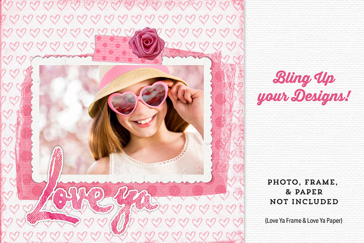 Fun valentine design featuring the Love Ya elements with a framed photo and a heart patterned digital paper.