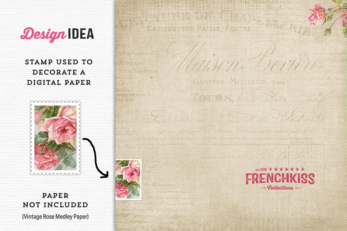 Lovely idea using the vintage roses stamp on a digital paper.