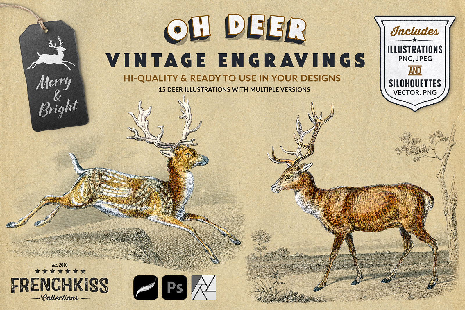 Oh Deer Vintage Engraving Illustration Graphics extended license.