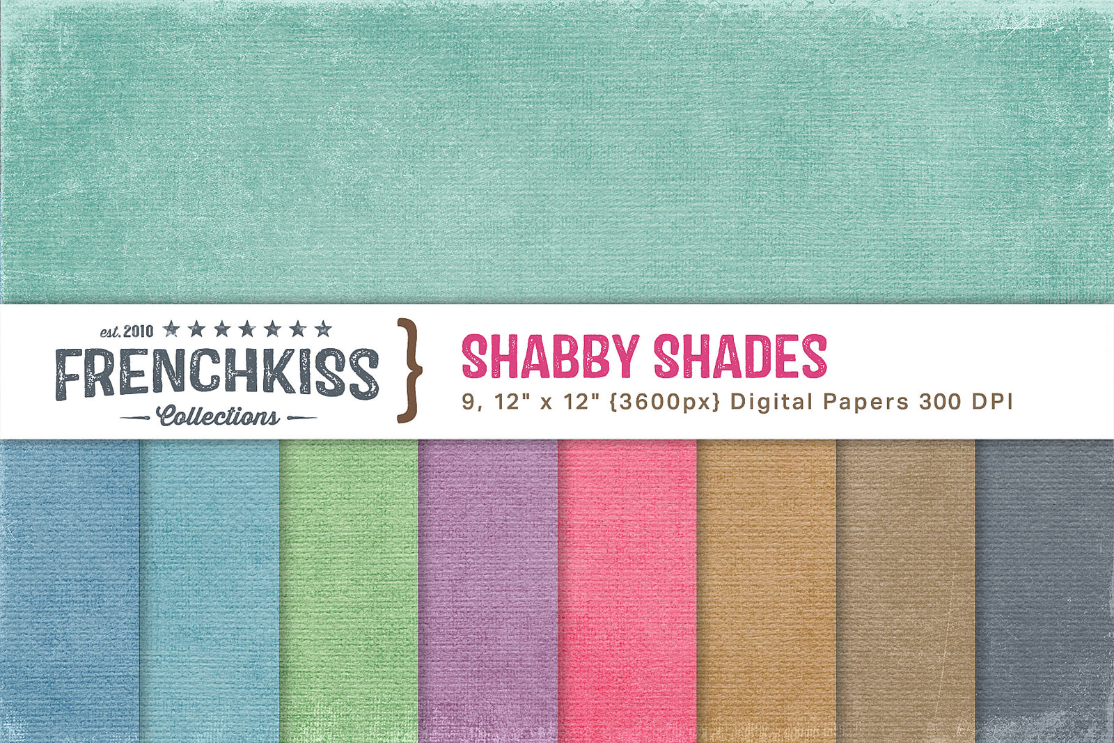 Shabby Shades digital papers. 9 papers of slightly shabby, subtle canvas texture in a rainbow of vintage colors.