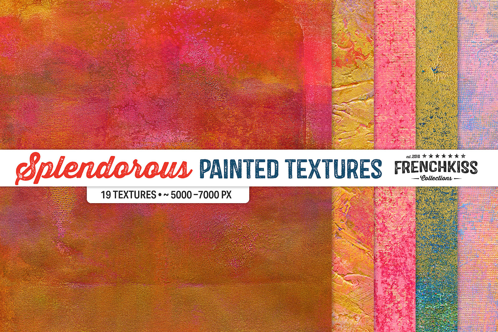 Beautiful, hand-painted, large textures with metallic colors.