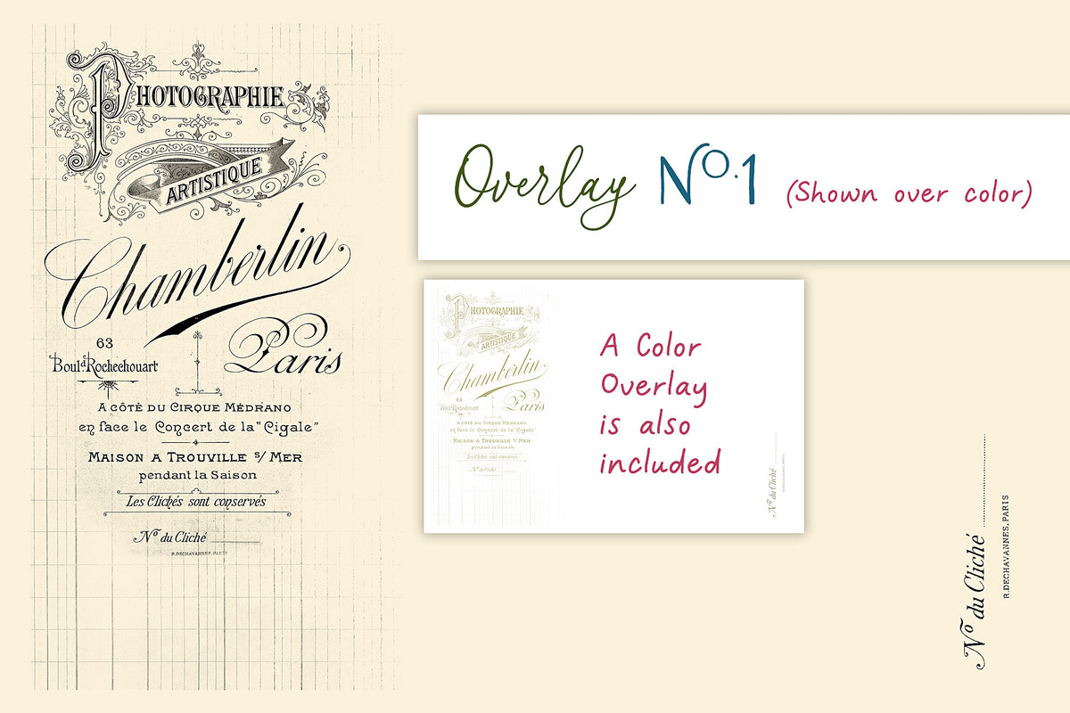 A vintage French overlay in the Summer Color Wash texture and overlay collection.