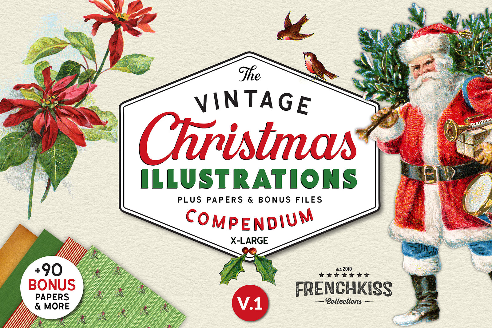 The Vintage Christmas Illustration Graphics Compendium extended license digital graphics.