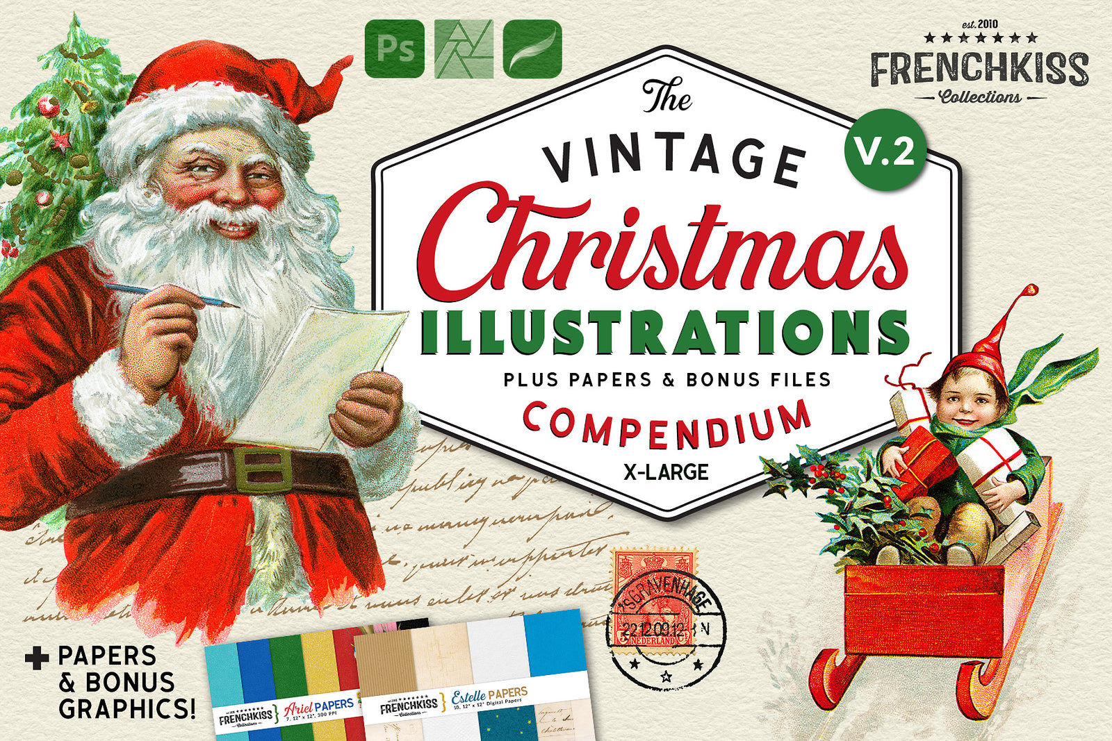 The Vintage Christmas Illustrations Compendium V.2 digital graphics.
