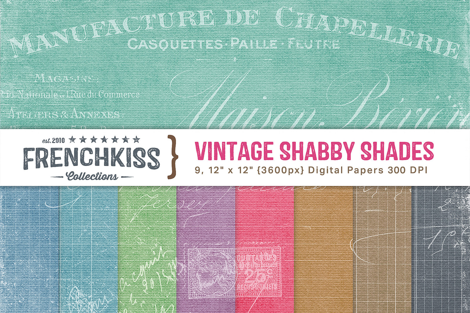 French Kiss Vintage Shabby Shades digital papers. A slightly shabby paper with a subtle canvas texture and vintage French overlay.