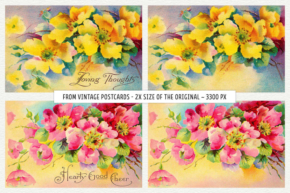 Additional Happy Roses vintage illustrations, scanned at twice the original dimensions at approximately 3,300 pixels.