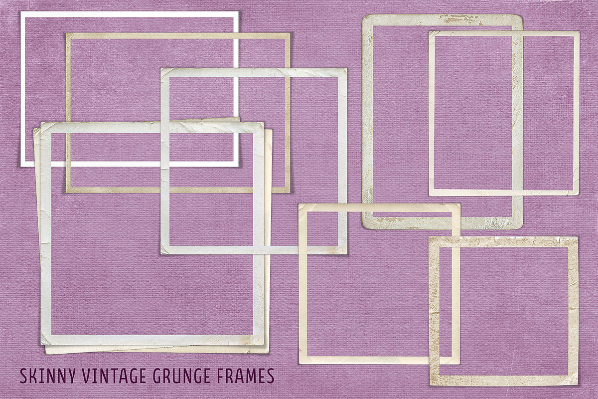 Set of thin digital vintage grunge frames.
