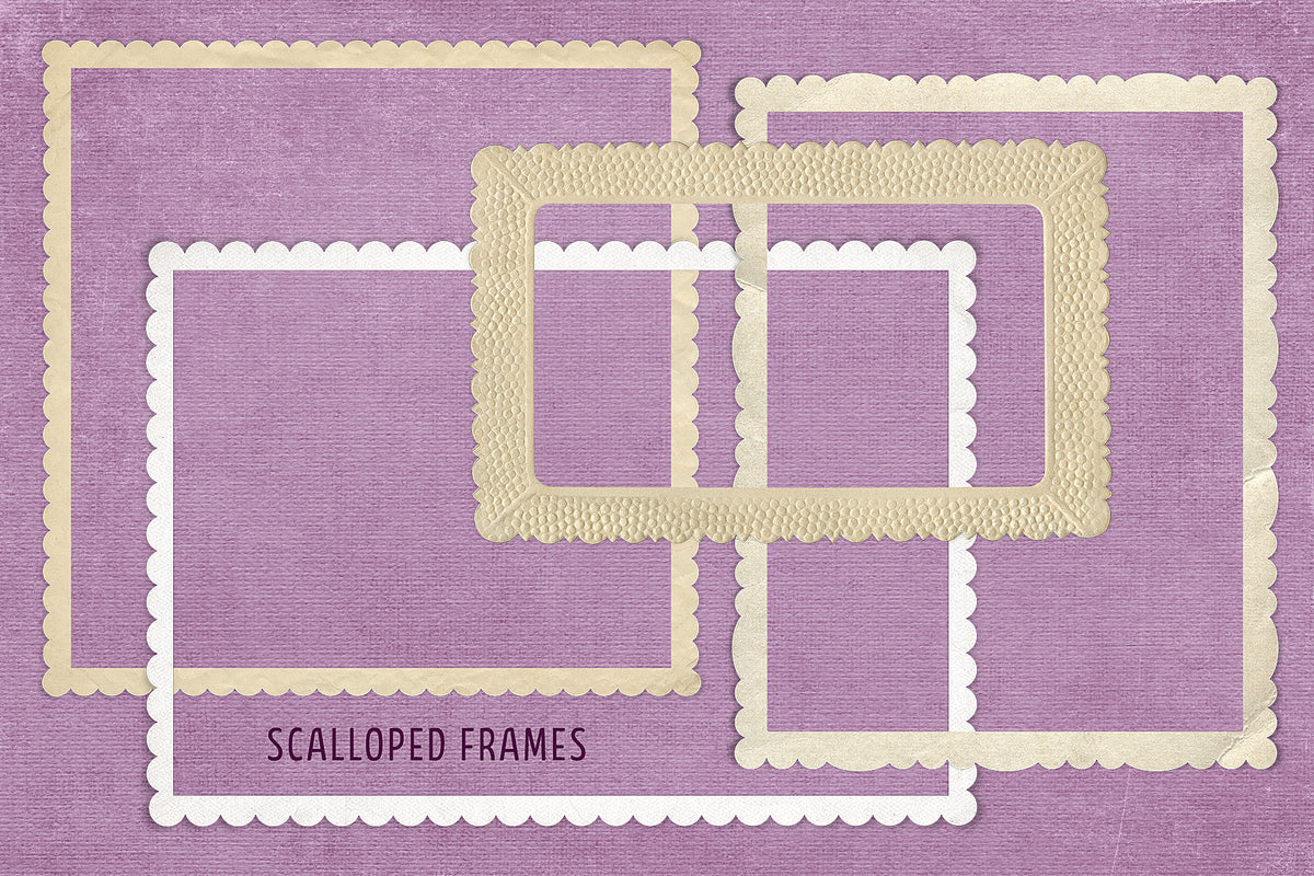 Set of scalloped vintage digital frames.