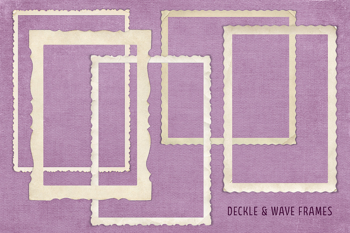 Set of deckle and wave vintage-style digital frames.