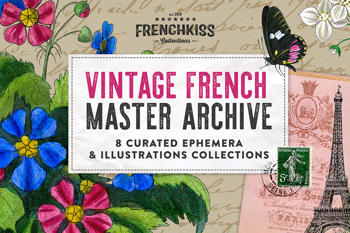 Vintage French Master Archive Ephemera and Illustrations Bundle.