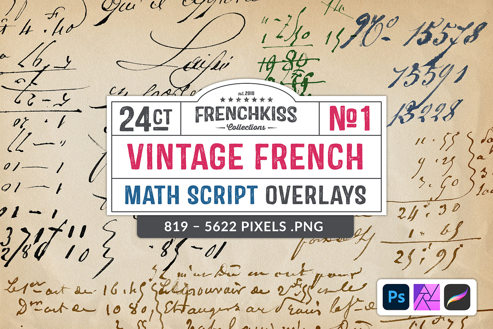 Vintage French Math Script Overlays. Large, commercial license.