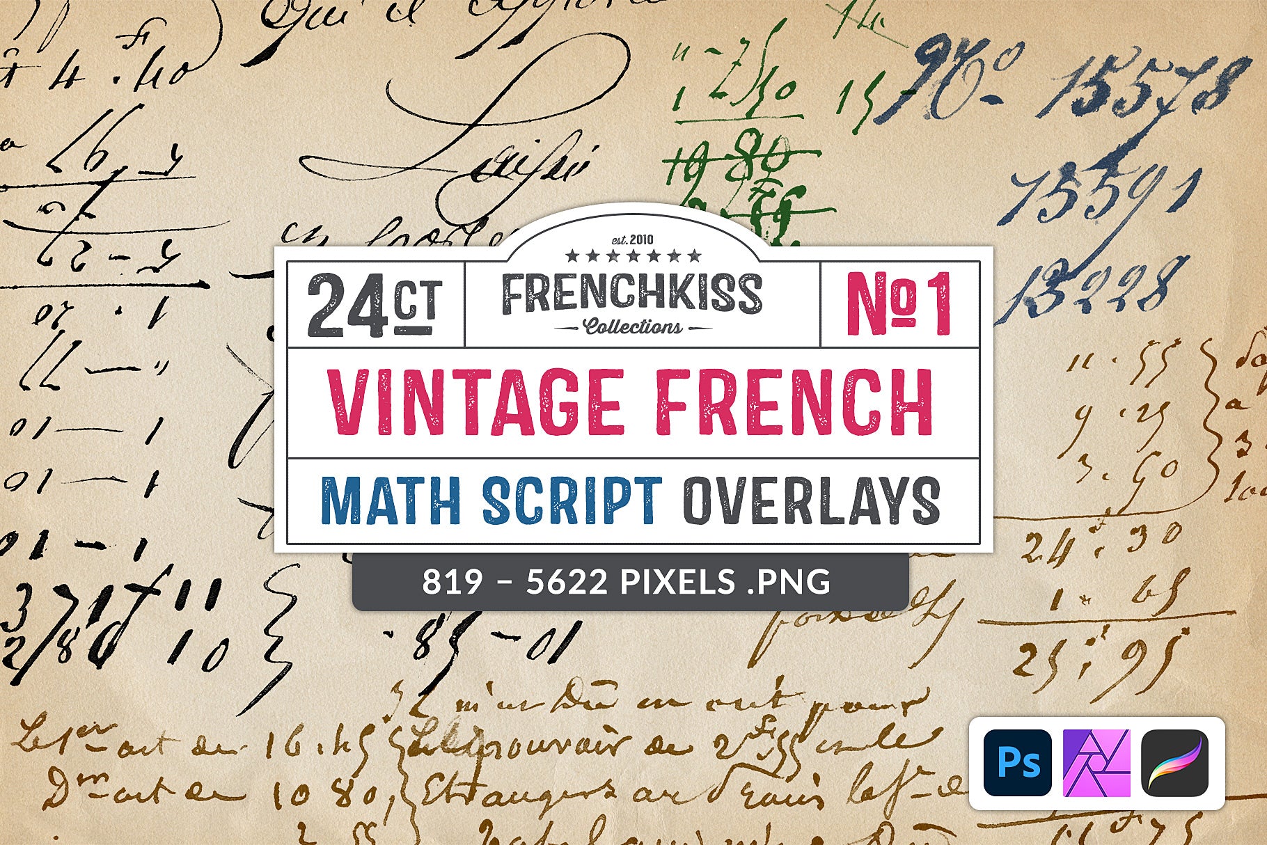 Vintage French Math Script Overlays. Large, commercial license.