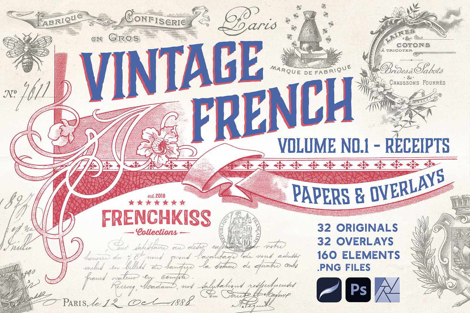 Vintage French ephemera papers, overlays and collage bits digital downloads.