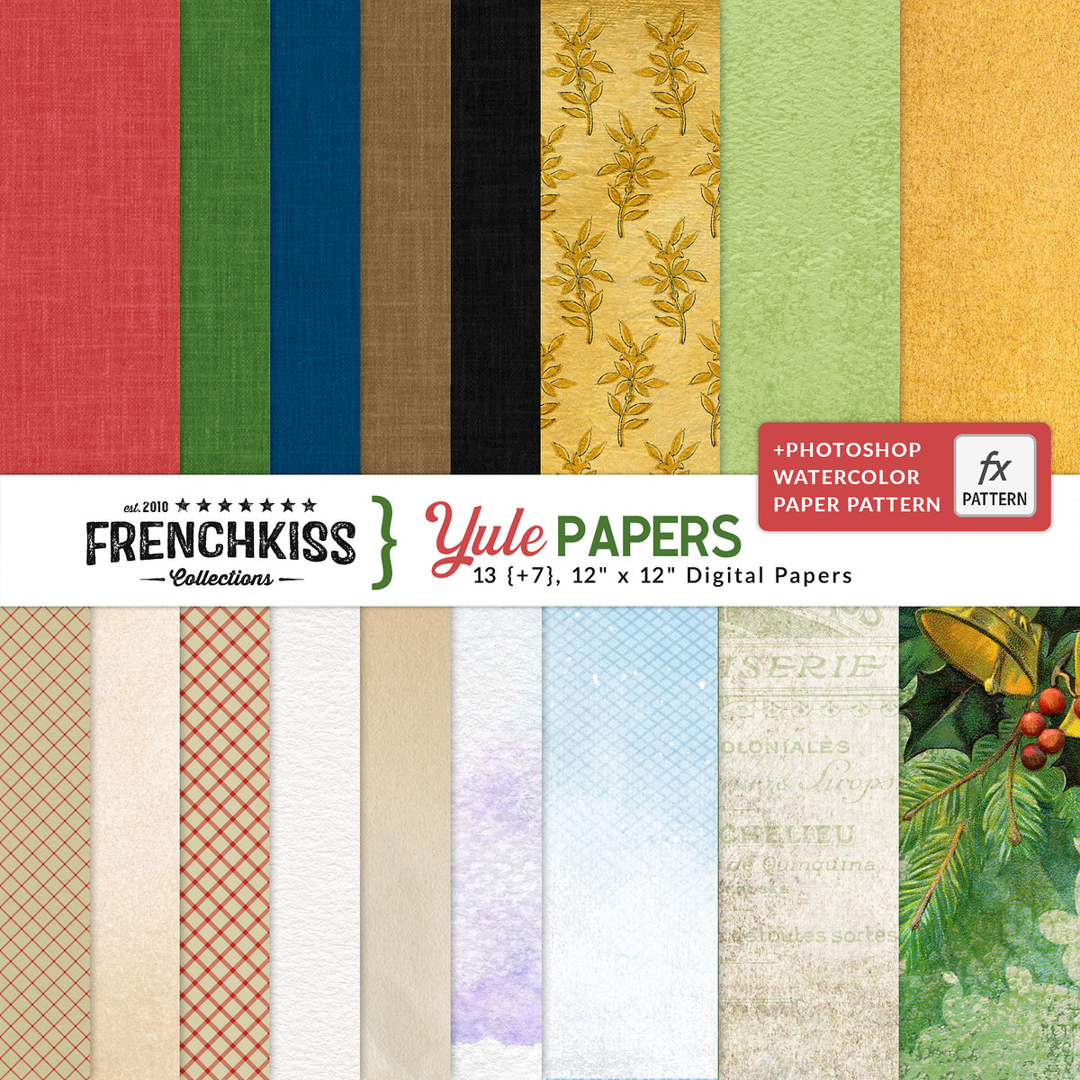 Yule digital papers for holiday and general designs.