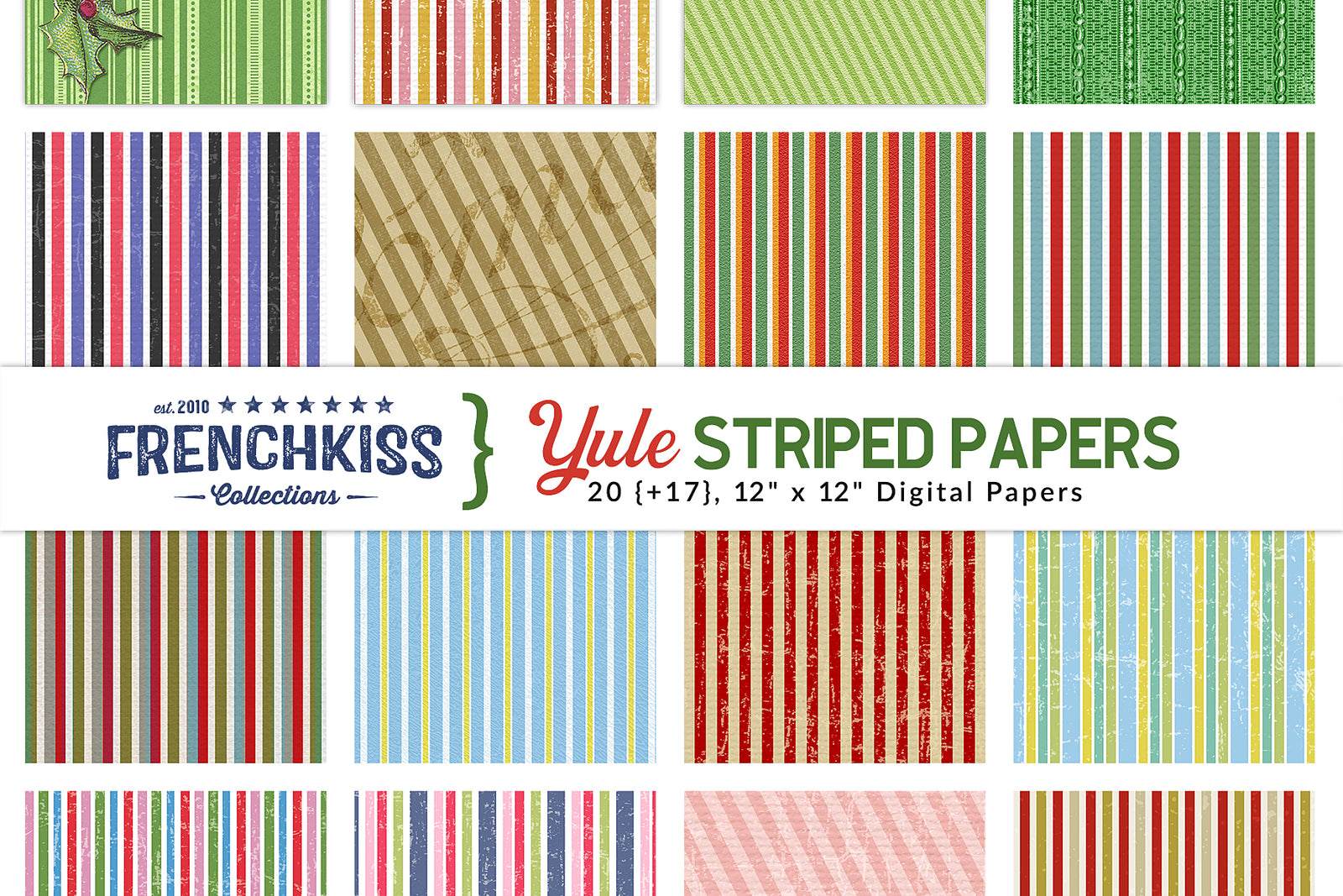 Yule Striped Digital Papers in Christmas colors but versatile enough for many usages.